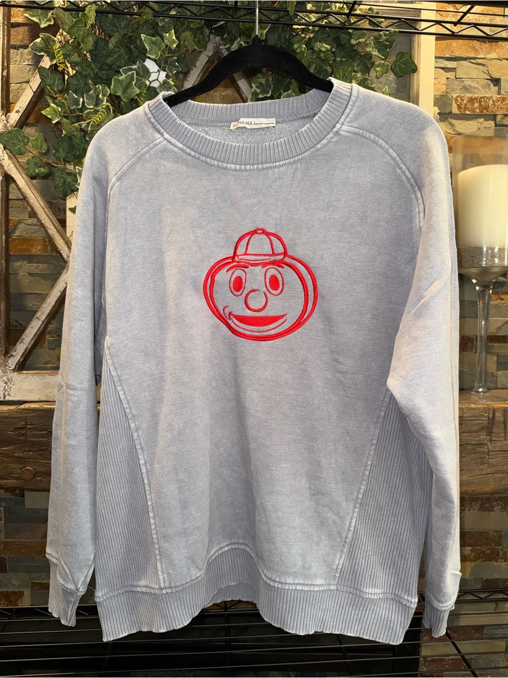 Boutique Custom Embroidered Gray OSU Ohio Brutus Sweatshirt Zenana